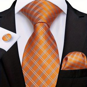 Mens Tie Classic Silk Necktie Handkerchief Cufflinks Set For Wedding