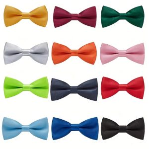 12-Pack Assorted Candy-Colored Solid Bow Ties For Boys, Fashion Accessories, Perfect For Festivals And Gifts, 3.94*1.97in, Pre-Tied Adjustable Neck Strap, Ideal For School Events - Black, Red, Blue & More