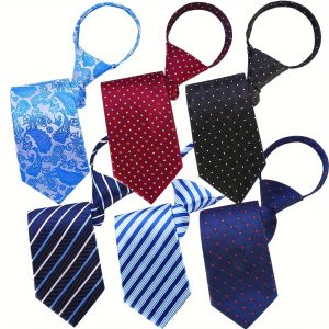 6pcs 6 Pack Men's Pre-Tied Zipper Neckties, Adjustable Neckwear for Men