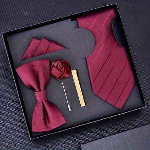 Men's Tie & Square Scarf & Cufflinks & Tie Clip & Brooch Gift Box Set