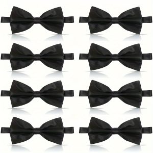 8pcs Men's Adjustable Black Satin Silk Bow Ties - Perfect for Weddings, Parties & Formal Events