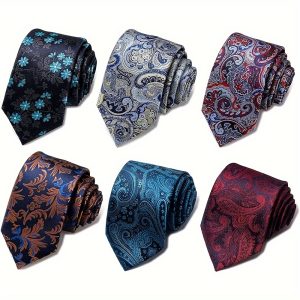 6pcs Classic Men's Tie Necktie, Woven Jacquard Neck Ties, For Business Formal Wear