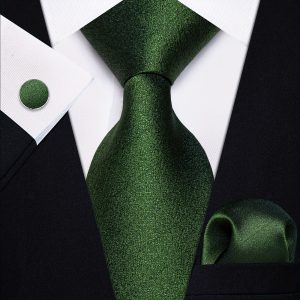 Luxury Men's Green Solid Necktie with Pocket Square Fashion Satin Business Wedding Tie for Man Business Party Birthday Gift