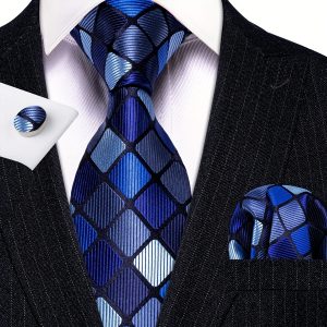 Men's Classic Silk Blue Tie Necktie Cufflink 3PCS Set Formal