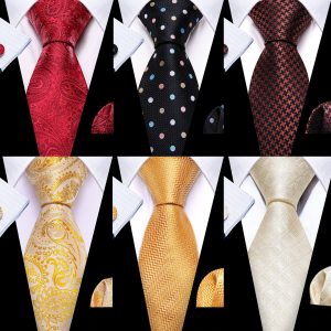 Docapeiton Men's 6PCS Silk Tie Tie Handkerchief Cuff Link Set Business Wedding Season Dinner Father's Day Gift